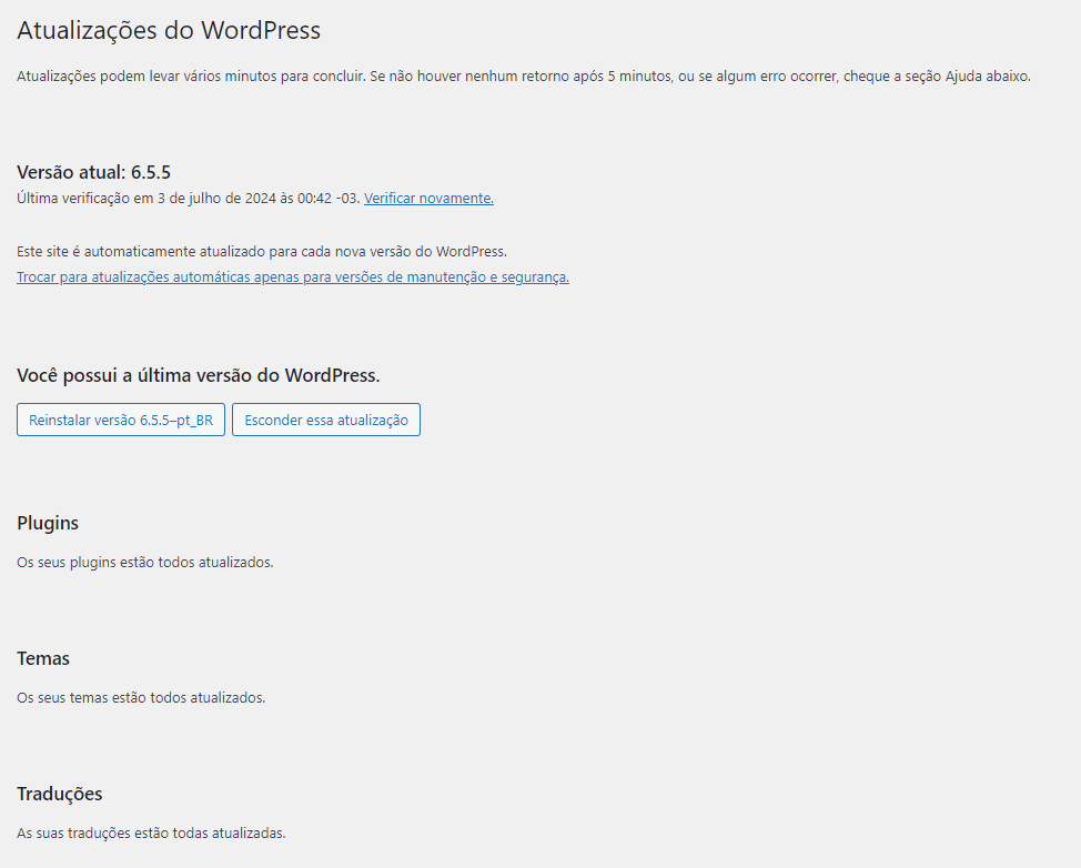 atualizações do WordPress