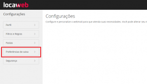 imagem do menu de configurações posicionado ao lado esquerdo da página. O terceiro item é o de “preferências de caixa” e está destacado.