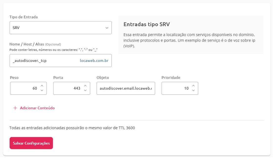 Imagem que apresenta a página de Entradas DNS e como configurar a nova zona de DNS. 