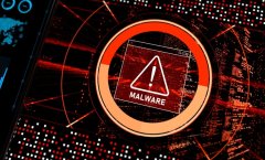 A ilustração mostra um alerta de malware que está prestes a invadir um sistema. O aviso está em vermelho, no centro da tela, sobre uma série de pequenas linhas de códigos de programação.